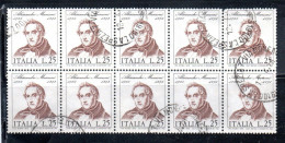 ITALIA REPUBBLICA ITALY REPUBLIC 1973 CENTENARIO MORTE DI ALESSANDRO MANZONI DEATH BLOCCO BLOCK LIRE 25 USATO USED - 1971-80: Afgestempeld