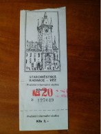 Billet Ticket D’entrée à L'ancien Hôtel De Ville De Prague - 1993 - Tickets D'entrée