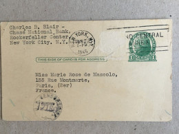 USA United States 1945 New York N.y. Paris France Postal Stationery - 1845-47 Emissions Des Maîtres De Postes