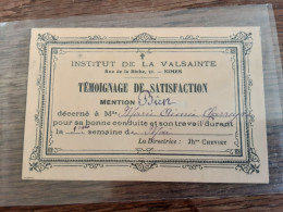 Institut De La Valsainte Ni Mes Témoignages De Satisfaction - Diplômes & Bulletins Scolaires