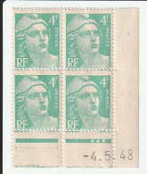 FRANCE : GANDON N° 807 BLOC DE 4 COIN DATE 4/5/48 NEUF ** - Unused Stamps