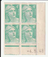 FRANCE : GANDON N° 807 BLOC DE 4 COIN DATE 4/5/48 NEUF ** - Ongebruikt