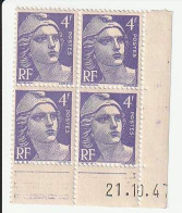 FRANCE : GANDON N° 718 BLOC DE 4 COIN DATE 21/10/47 NEUF ** - Unused Stamps