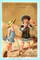 Chromo Lingerie Alexandre Jean, Nimes. Petites Pêcheuses De Crabes. Fond Doré. Imp. Lessertisseaux. - Sonstige & Ohne Zuordnung