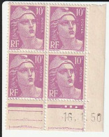 FRANCE : GANDON N° 811 BLOC DE 4 COIN DATE 16/1/50 NEUF ** - Unused Stamps
