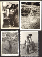 Bikini Woman And Little Girl On Beach LOT 4  Real Old Photo 9x6 Cm #41354 - Personnes Anonymes