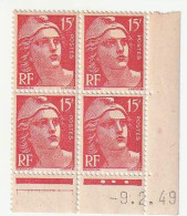 FRANCE : GANDON N° 813 BLOC DE 4 COIN DATE 8/2/46 NEUF ** - Ongebruikt