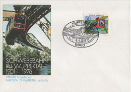 Germany Deutschland 1976 FDC 75 Jahre Wuppertaler Schwebebahn, Wuppertal Suspension Railway, Train Railroad - 1971-1980