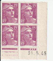 FRANCE : GANDON N° 724 BLOC DE 4 COIN DATE 31/5/45 NEUF ** - Ungebraucht