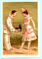 Chromo Chocolat Matte Fils. Masques De Carnaval. Pierrot Et Colombine. Fond Doré. Imp. Baster & Vieillemard - Autres & Non Classés