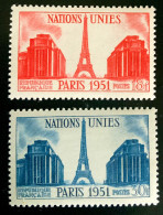 1951 FRANCE N 911 / 912 - NATIONS UNIES PARIS 1951 - NEUF** - Unused Stamps