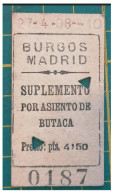 Ticket  Chemins De Fer Espagnols Burgos Madrid - Altri & Non Classificati