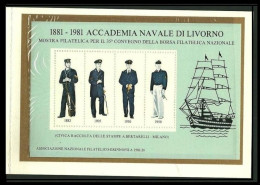 ● ITALIA 1981 ֍ UNIFORMI / Accademia Navale Di Livorno ● Piccolo FOLDER Foglietto Erinnofilo ● Lotto N. 107 ● - Blocchi & Foglietti