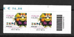 ● ITALIA 2015 ֍ EXPO Esposizione Universale “Milano 2015” Mascotte ** ● COPPIA ● Codice A BARRE + Valore Foglio ● - Barcodes