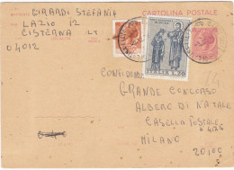 ITALIA - REPUBBLICA - CISTERNA (LT)- INTERO POSTALE  - CARTOLINA POSTALE L. 40 - VIAGGIATA PER MILANO  -1976 - Postwaardestukken