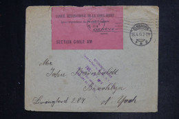 SUISSE - Enveloppe De La Croix Rouge De Genève Pour New York En 1919 Avec étiquette Section Civile AM - L 152822 - Cartas & Documentos