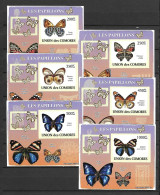 Comores 2009 Insects - Butterflies Set Of 6 IMPERFORATE MS MNH - Vlinders