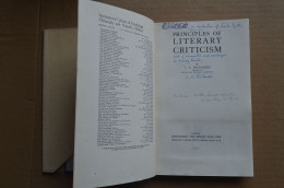 Principles Of Literary Criticism Nice Inscription By Author I.A. Richards For Noel Odell Scribbled Through But Readable - Sportifs