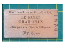 Ticket  Chemins De Fer PLM & J.S Le Fayet Chamonix - Sonstige & Ohne Zuordnung