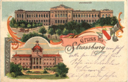 Gruss Aus Strassburg - Litho - Straatsburg