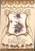 Belle Carte Légèrement Gaufrée Avec Des Violettes Dans Un Cadre - Flores