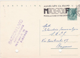 ITALIA - REPUBBLICA - FIRENZE - INTERO POSTALE  - CARTOLINA POSTALE L. 20 - VIAGGIATA PER BERGAMO -1958 - Entiers Postaux