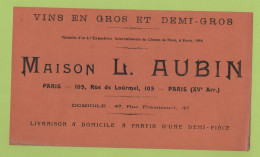 PUBLICITE DEBUT XXème Siècle MAISON L. AUBIN 105 RUE DE LOURMEL PARIS XVe / VINS EN GROS ET DEMI-GROS - Advertising