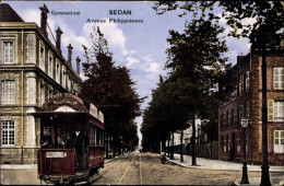 CPA Sedan Ardennes, Avenue Philippoteaux, Tramway, Gymnasium - Other & Unclassified