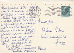 ITALIA - REPUBBLICA - PALERMO - INTERO POSTALE  - CARTOLINA POSTALE L. 20 - VIAGGIATA PER LECCO -1957 - Postwaardestukken