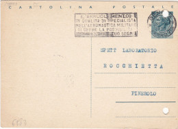 ITALIA - REPUBBLICA - GENOVA - INTERO POSTALE  - CARTOLINA POSTALE L. 20 - VIAGGIATA PER PINEROLO (TO) -1955 - Stamped Stationery