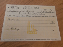 Alter Scheck , Mecklenburgische Bank , Waren A. Müritz In Mecklenburg , Ca. 1940 , Sparkasse , Bank !!! - Documentos Históricos