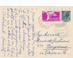 ITALIA - REPUBBLICA - MILANO - INTERO POSTALE  - CARTOLINA POSTALE L. 20 - VIAGGIATA PER BERGAMO -1954 - Stamped Stationery