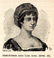 Anne-Louise Germaine Necker Baronessa Di Staël-Holstein - 1930 Print  - Stiche & Gravuren