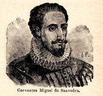 Ritratto Di Cervantes Miguel De Saavedra - Stampa - 1924 Vintage Print  - Prints & Engravings