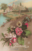 SOUVENIR - ILLUSTRATION D UN VILLAGE ET D UN BOUQUET DE FLEUR - Andere & Zonder Classificatie