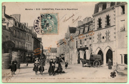 313. CARENTAN, PLACE DE LA RÉPUBLIQUE (50) (ANIMÉE, ATTELAGE) - Carentan