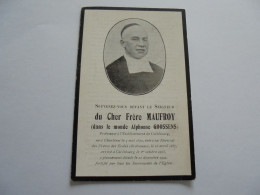 Souvenir Pieux Mortuaire Décès Frère Maufroy ( Alphonse Goossens ) Charleroi Religieux  Etablissement Carlsbourg 1929 - Obituary Notices