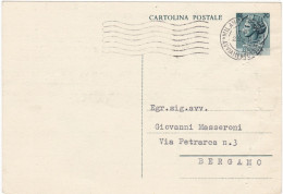 ITALIA - REPUBBLICA - MILANO - INTERO POSTALE  - CARTOLINA POSTALE L. 20 - VIAGGIATA PER BERGAMO -1954 - Stamped Stationery