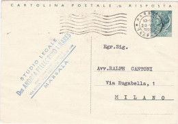 ITALIA - REPUBBLICA - MARSALA (TRAPANI) - CARTOLINA POSTALE L. 20 RISPOSTA - VIAGGIATA PER MILANO -1959 - Stamped Stationery