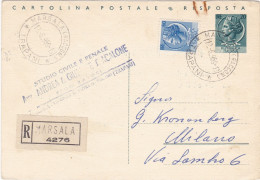 ITALIA - REPUBBLICA - MARSALA (TRAPANI) - CARTOLINA POSTALE L. 20 RISPOSTA - VIAGGIATA PER MILANO -1959 - Stamped Stationery