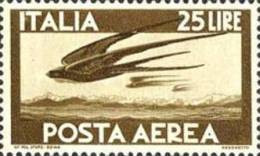 ITALY REPUBLIC ITALIA REPUBBLICA 1947 1955 DEMOCRATICA POSTA AEREA AIR MAIL COLORE CAMBIATO LIRE 25 BRUNO MNH - Poste Aérienne