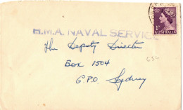 AUSTRALIE YT N°196 SEUL SUR LETTRE OBLITERE NOWRA POUR SYDNEY GRIFFE HORIZONTALE MARINE MILITAIRE AUSTRALIENNE - Storia Postale