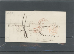 MARQUES D'ENTRÉES TERRESTRES-BELGIQUE-LAC EN PORT DÛ COURTRAY POUR ROUEN -MARQUE D' ENTRÉE NOEL 618 ROUGE.BELG./VALnes - Entry Postmarks