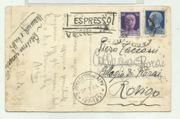 FRANCOBOLLI R.S.I. 50 CENTESIMI E LIRE 1,25 SOPRASTAMPATI SU CARTOLINA UMORISTICA  - VIAGGIATA FP - Posta Espresso