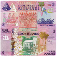 1992 The Cook Islands 3 Dollars AAA Prefix P-7 Banknote UNC NEW - Cook