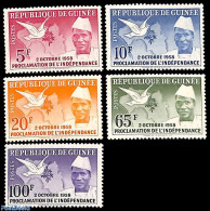 Guinea, Republic 1959 Independence 5v, Mint NH, Nature - Various - Birds - Maps - Géographie