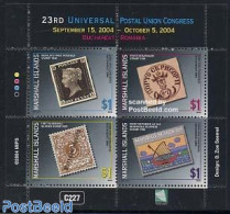 Marshall Islands 2004 UPU Congress 4v M/s, Mint NH, Transport - Stamps On Stamps - U.P.U. - Ships And Boats - Briefmarken Auf Briefmarken