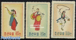 Korea, North 1960 Folkloristic Dance 3v, Mint NH, Performance Art - Various - Dance & Ballet - Folklore - Danse