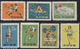 Korea, North 1960 Sport Festival 7v, Mint NH, Sport - Cycling - Football - Sport (other And Mixed) - Swimming - Weight.. - Cycling