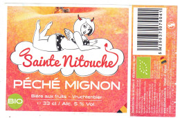 Etiquette Bière Sainte Nitouche Péché Mignon 33 Cl, Brasserie De La Croix, Beyne-Heusey  Bier Etiket Beer Label - Bière